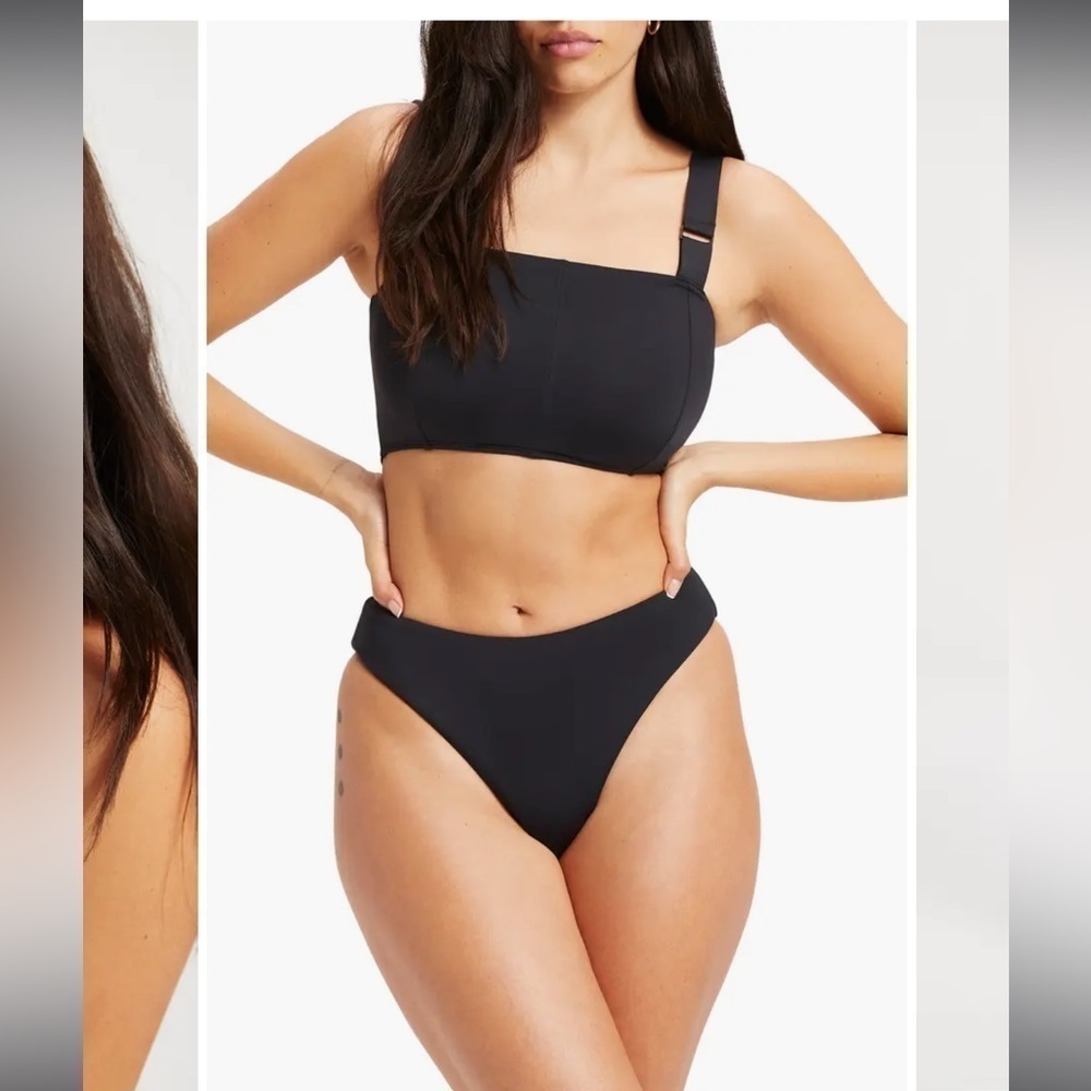 Good American Black Asymmetric Strap Bikini Set